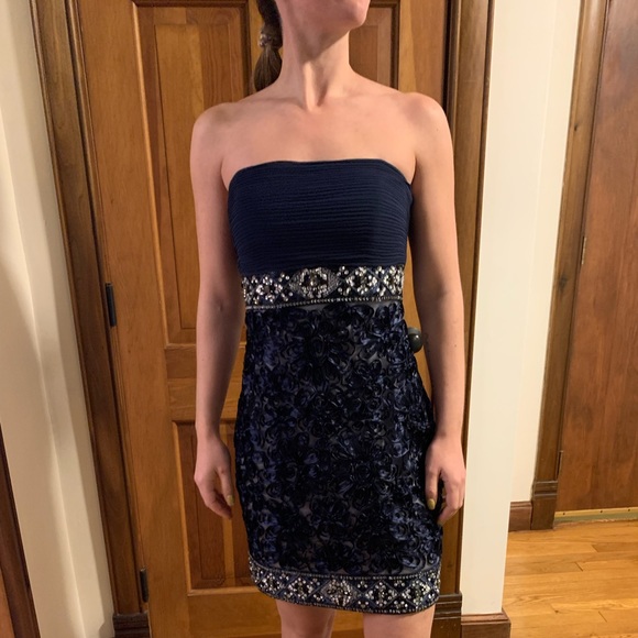 Sue Wong | Dresses | Sue Wong Strapless Beaded And Lace Illusion Dress |  Poshmark
